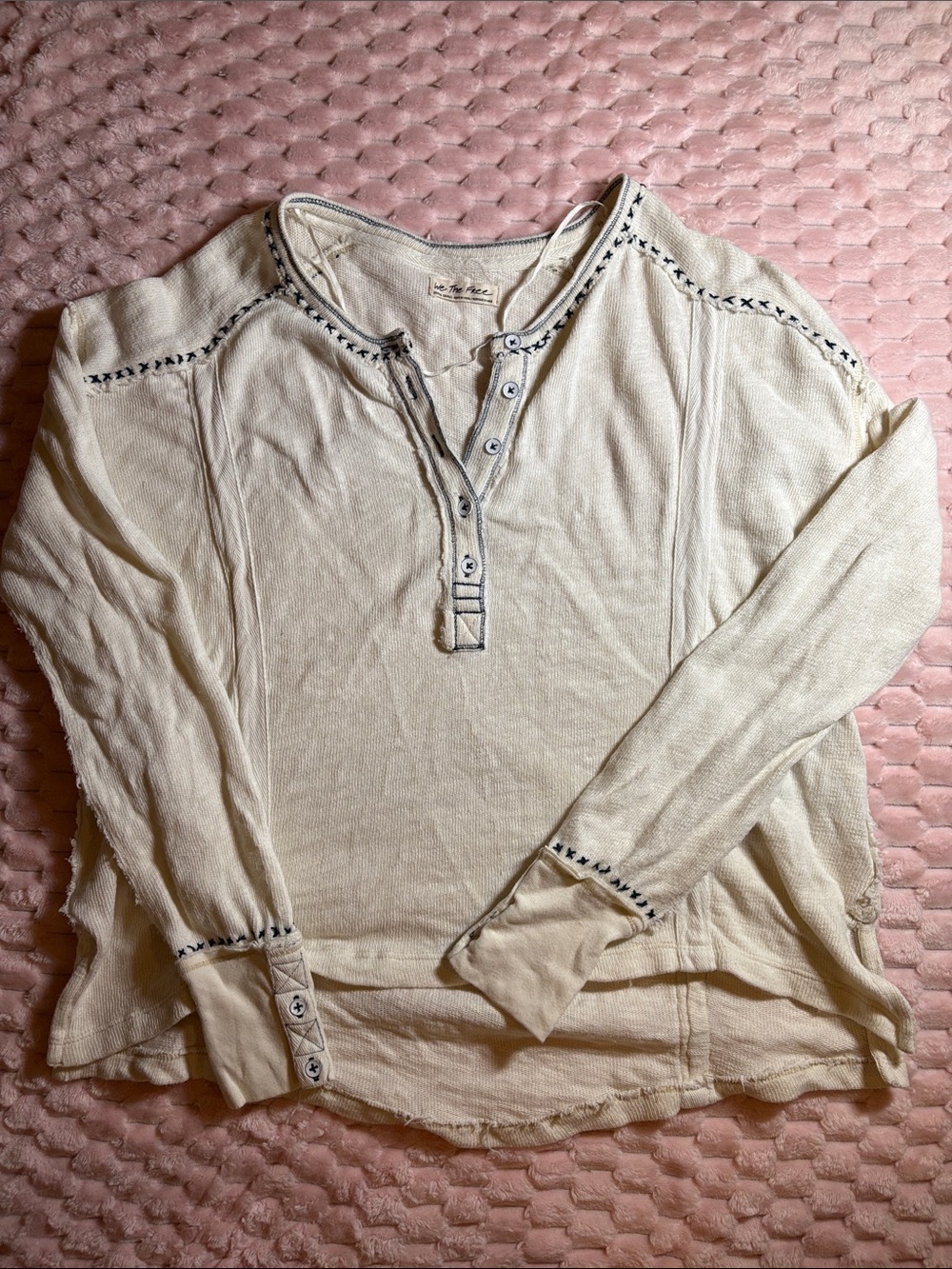 Boho Y2K Cottagecore We The Free Cream Henley Long Sleeve Top